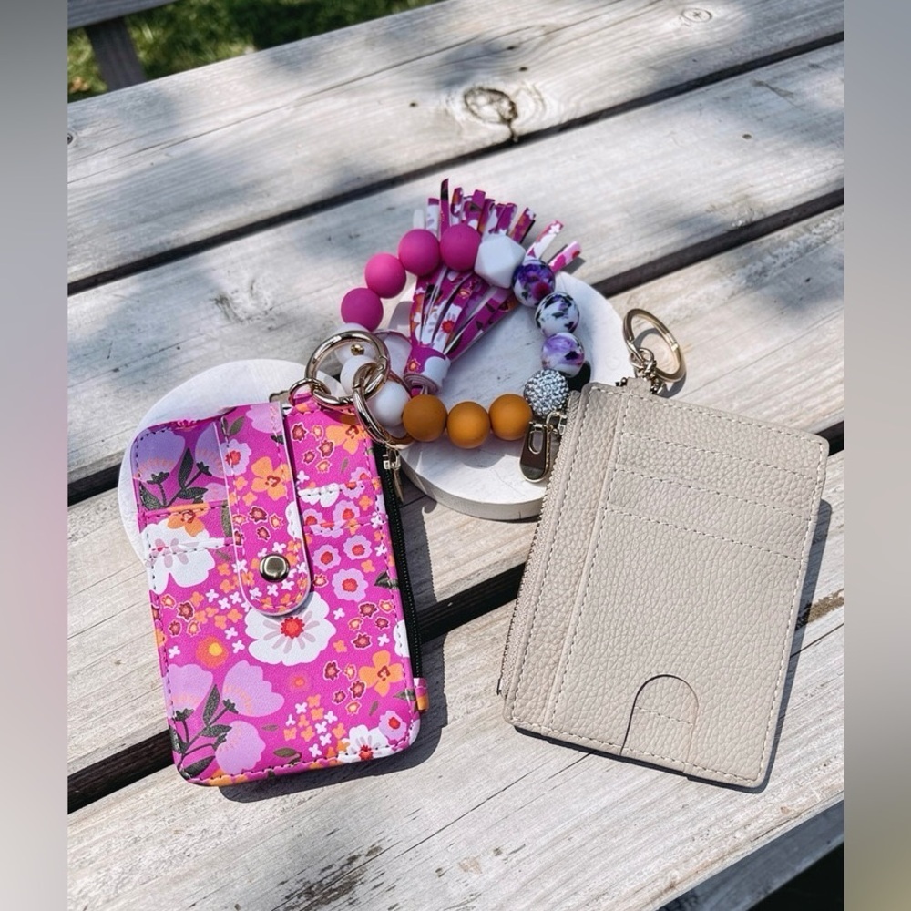 Floral Wristlet Card Wallet bundle with beige card wallet